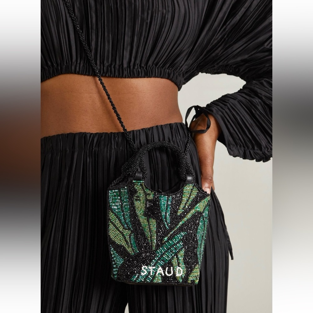 🌺🎉HP🎉🌺 NWT Staud Zoe Beaded Bag Green Palm 🌟 Very Rare 🌟 - Picture 10 of 16